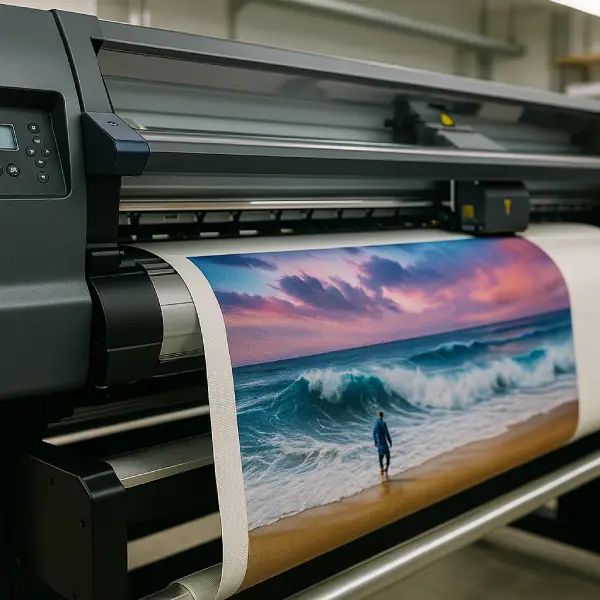 Процесс печати фотографии на холсте на широкоформатном принтере